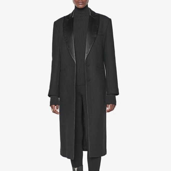 Anine Bing Selena Long Coat Black L NWT - Picture 3 of 11